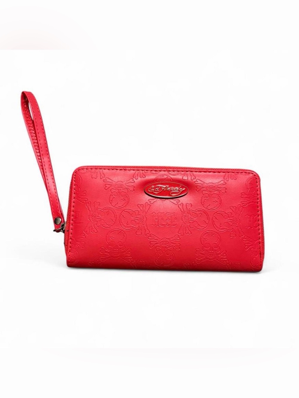 Ed Hardy Red Embossed Wristlet Clutch with Detachable Strap